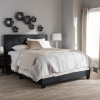 Baxton Studio CF8747B-Charcoal-Queen Brookfield Modern and Contemporary Charcoal Grey Fabric Queen Size Bed